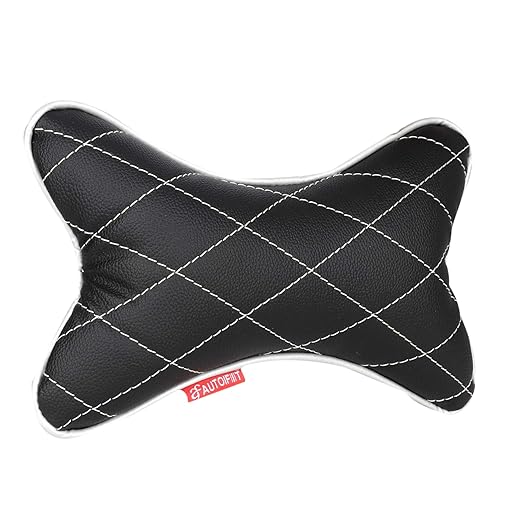 AUTOFIT Double Quilted UNIVERSAL CAR CUSHION PILLOW Combo Set - Car Neck Rests (Set of 2 pieces) Black And Silver - Autofit