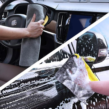 AUTOFIT Dual Sided, 650 GSM Microfiber Lint-Free Car Cleaning and Detailing Cloth Towels (Multicolor, 40cm x 40cm) - 2 Pieces (40 x 40, Grey-Yellow-Green) - Autofit