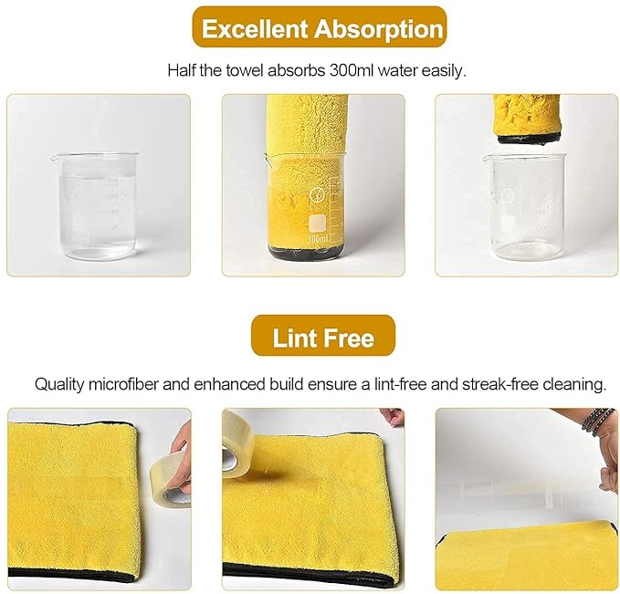 AUTOFIT Dual Sided, 650 GSM Microfiber Lint-Free Car Cleaning and Detailing Cloth Towels (Multicolor, 40cm x 40cm) - 2 Pieces (40 x 40, Grey-Yellow-Green) - Autofit