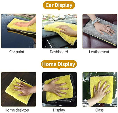 AUTOFIT Dual Sided, 650 GSM Microfiber Lint-Free Car Cleaning and Detailing Cloth Towels (Multicolor, 40cm x 40cm) - 2 Pieces (40 x 40, Grey-Yellow-Green) - Autofit