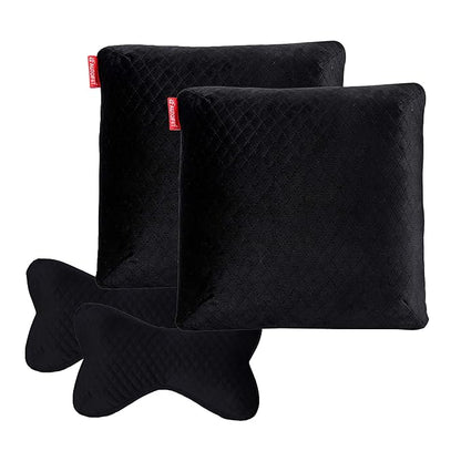 AUTOFIT Memory Foam Bone Shaped CAR Neck Pillow in Black (Combo KIT) - Autofit