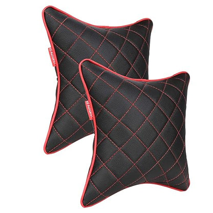 AUTOFIT Premium Black and Red Double Quilted Car Cushion Set of 2 Universal for All Cars - Autofit